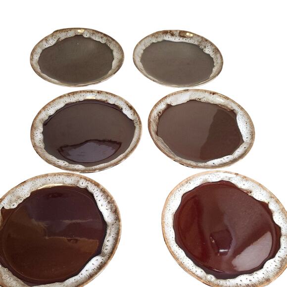 Vintage 60-70s Old Hickory Drip Glaze Ovenware Plates Nasco Product Japan 7 Inch - Picture 2 of 10